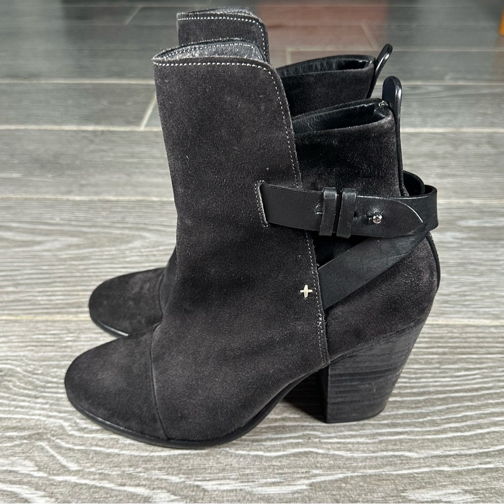 Rag & Bone Kinsey Suede Bootie 3.5” Block Heel Black Size 36.5 US Size 6.5